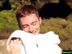 Ginger twink tugs on his cock solo