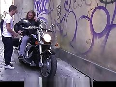 Gay slut boy seduces hunky hetero biker