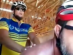 Road cyclists fucking and cumming in a construction site