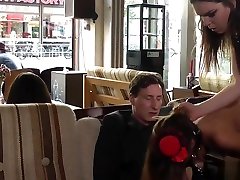 Brunette gangbanged in furniture shop