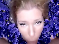 Artistic Dream Porn- gang boob press Deep Blowjob with Angel on a pillow with flowers.