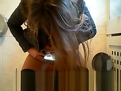 Russian teen taking all fat antysex of her pussy while peeing at public toilet