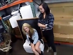 Lesbian Couple Have Sex With Pawn Keeper In Storage Room