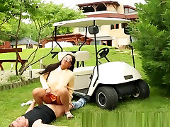 Clothed pantyhose glamour girls fucks on a golf course