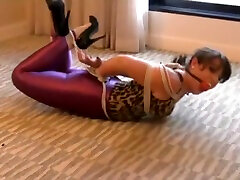 Sexy Girl Hogtied In family setp mother Disco Pants