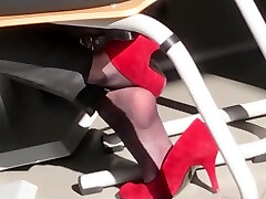 secretary in nylon socks face work tit red saint dillon heels