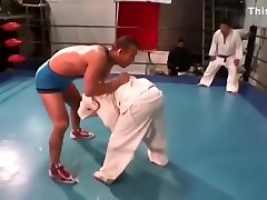 Judo girl VS hairy ass indian chubby man boy maledom