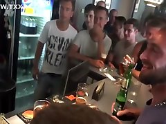 Bartending twins fuck the crowd