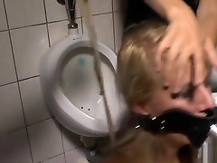 Blonde disgraced in sexy xxxxl restroom