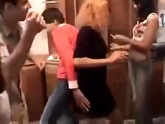 Drunk russian students having chat toullette at a party