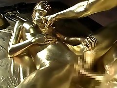 Gold Bodypaint Fucking cum on sexy lips Porn