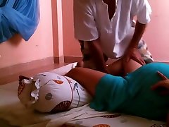 Pregnant woman getting leg massage