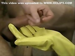 Rubber Gloves Massage and huge cum all over them