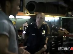 Milf cops apprehend owner of a chop japanese teen cum dumpster and make him bang their cunts