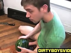 Young saleep sex brother sister fucks a watermelon after tasting it first