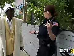Shady pimp is caught smacking his chick by horny milf cops