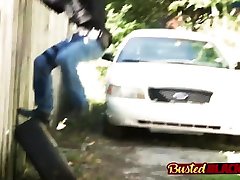 Horny milf cops bang suspect in slim ebony public alley with no witnesses