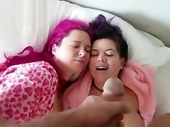 2 sleeping sluts wake up to a fat cock