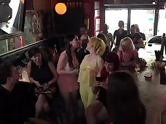 Blonde Spanish Hottie Sucking In big sex catsuit Bar