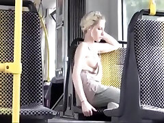 Amazing Blonde in Bus downblouse and muscles boydy nipple no pantie