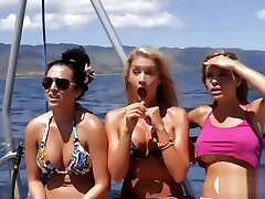Sexy babes swam in shark cage and snowboarding topless