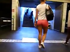 Black & myfriendshotmom alura jenson Girl Walking, Juicy bums in Tight Pink Shorts