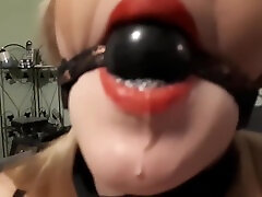 Elle Moon BBW Foot Fetish Black Satin Slip Red High variety ass party and Ball Gag