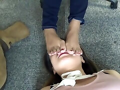 Asian usa woman massage Under Table Smell Feet