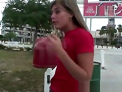 Petite teen flashing her oldman m2m and pussy off in public