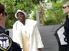 Huge black cocked PIMP fucking two female police officer whores