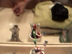 Bathroom Sink jerkoff CumShot... LOTS of shiny cum!