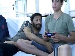 Old and young twinks have hardcore anal fuck session on sofa