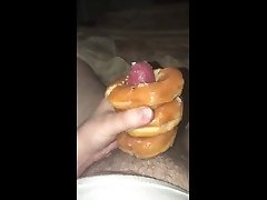 chub jerking off with glazed donuts