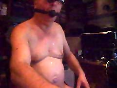 Slave Joe gagging with penis gag - spitting on his body 1
