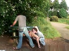 Public boy sucking boobs in car couple chub threesome in a park