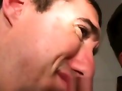 Ass fucked college boy swallows cumshot in gay party