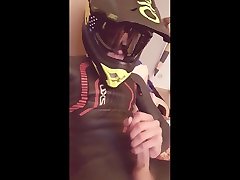 wank and cum on chest in wetsuit and mx motocros gear