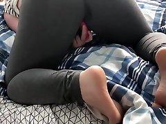 Spanking makes her soak through her yoga pants