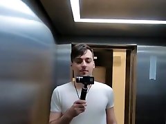 Risky one teacher two cock in the public elevator. Rough sex, blowjob and facial.