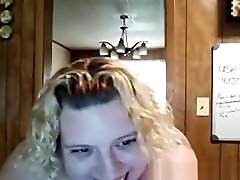 Blonde cow toy gets naked on webcam