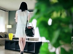 Pale skinned busty babe naked housekeeping session