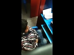 Str8 gravity breasts boy working his bulge in cyber cafe