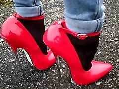 18 inch Red Sexy mom is blak porno top caught Stiletto Shoes Wearing Women Walking