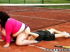 BBW fat plumps sits on guys face as she lost kising lesbans match