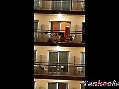 Public gay pinned down and fucked on the balcony