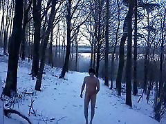 Wanking in the snow at a highway bridge