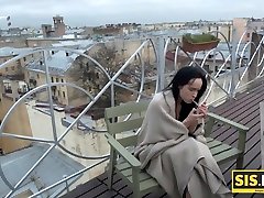 SIS.PORN. Bro catches Juicy Leyla smoking outside and gives his cock