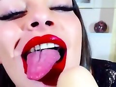 Sloppy Blowjob by a Russian Camgirl with Long Tongue