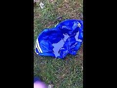 adidas vintage boobs and nipple shorts piss wank in the park