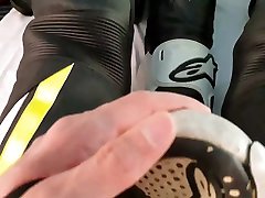 gear fetish humping boots in alpinestars moto leathersuit